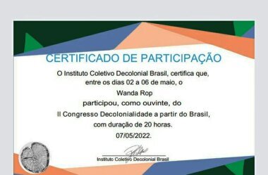 WANDA ROP É PARTICIPANTE  DO II CONGRESSO DECOLONIALIDADE A PARTIR DO BRASIL  (02/05 a 06/05/2022)