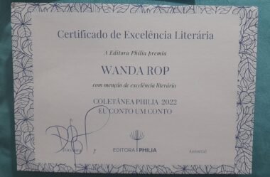 Emoção: Wanda Rop é premiada com o Certificado de Excelência Literária e seu Conto Infantil é publicado pela Editora PHILIA.