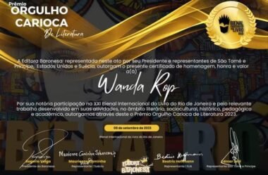 PRÊMIO ORGULHO CARIOCA DE LITERATURA-BIENAL DO RIO DE JANEIRO-RJ 2023 É CONCEDIDO À POETISA  WANDA ROP
