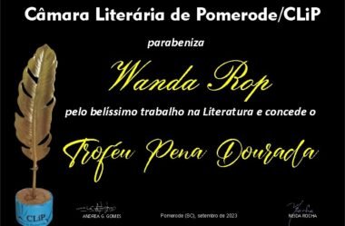 A poetisa contemporânea Wanda Rop será agraciada com o Troféu Pena Dourada!