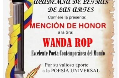 WANDA ROP RECEBE MENÇÃO HONROSA DA ACADEMIA DE LETRAS DE LAS ARTES – República Del Ecuador.