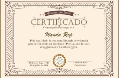 Certificado de Participação na Antologia “Poesias, por favor”